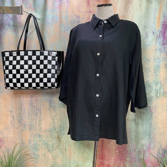 πSarah Spencer Basic Piece Black Linen Blouse - Picture 1 of 15